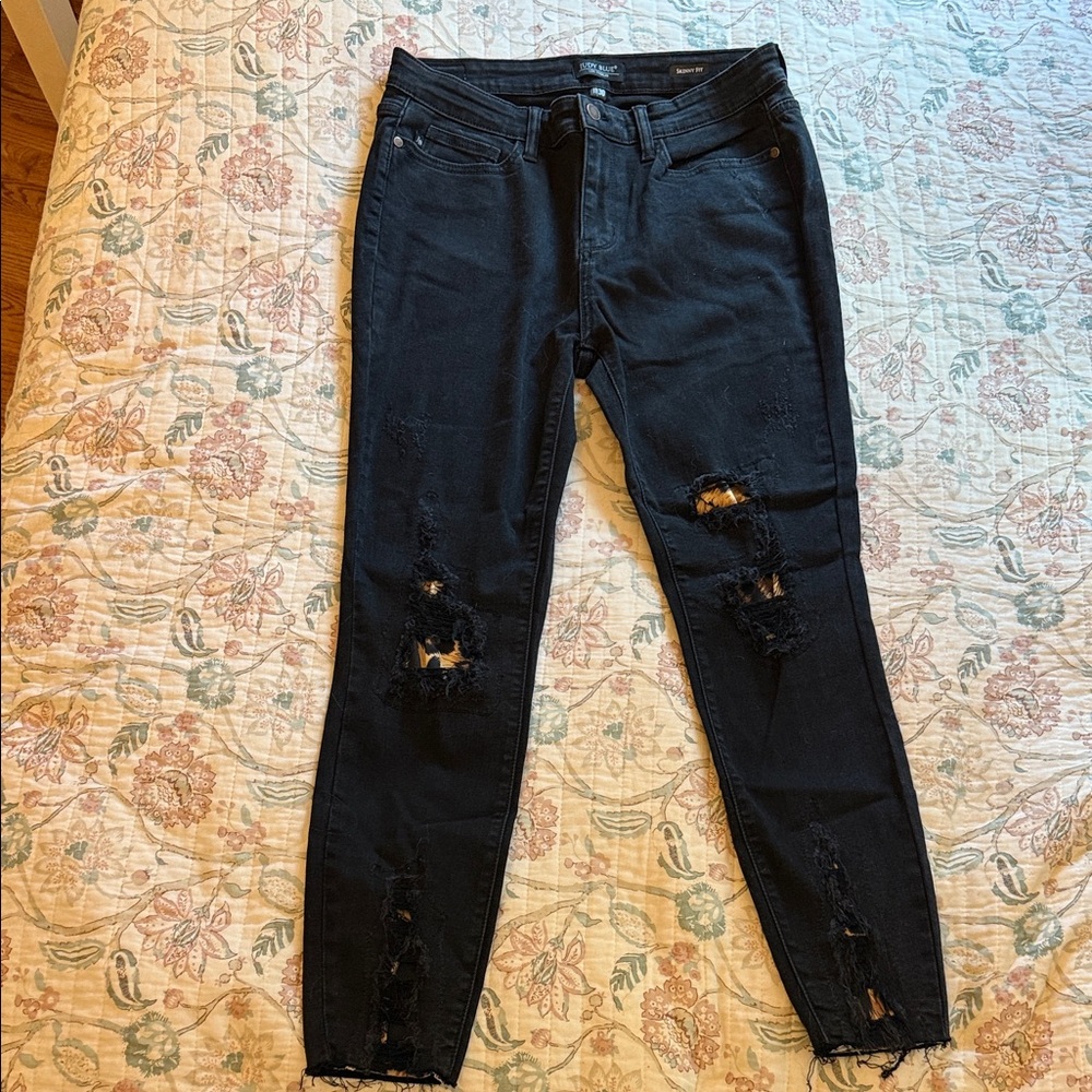 Judy Blue Black Distressed Leopard Skinny Jeans